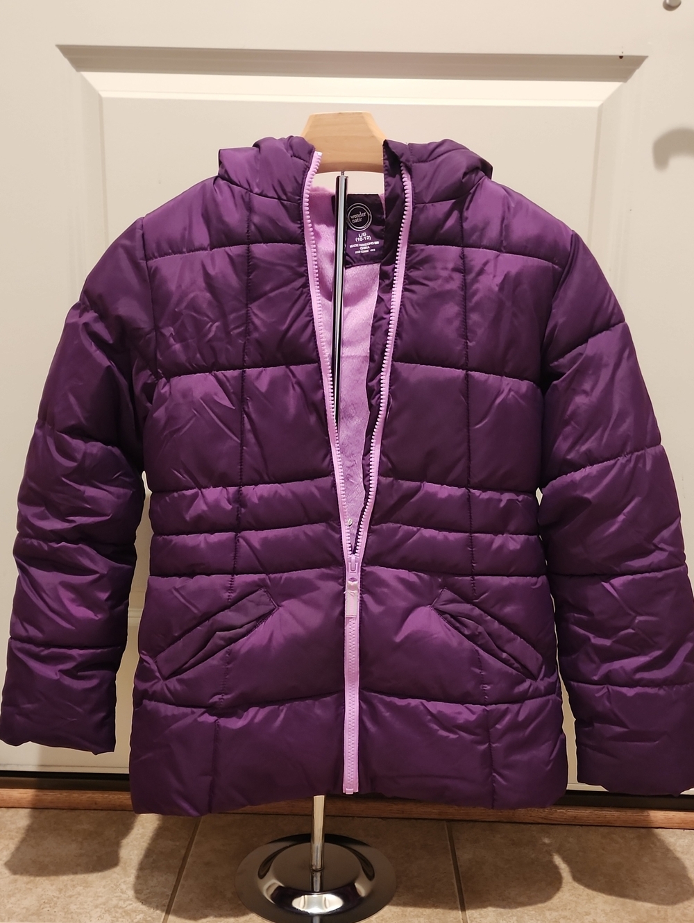 Wonder Nation Girls Purple Hooded Heavyweight Puffer Jacket Size L (10/12) GUC